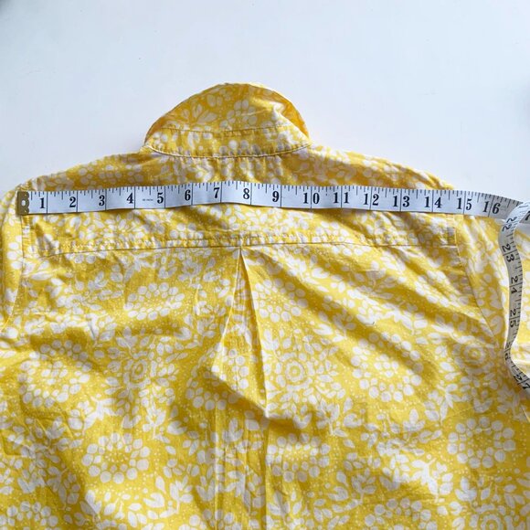 TALBOTS  Petites Yellow and White Flora Cotton Roll Tab Sleeve Summer Shirt - Picture 6 of 16